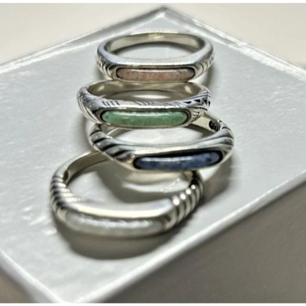 4 Carolyn Pollack & Relios .925 Silver Multi Stone Stackable Rings  Size 5